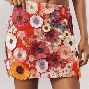Anthropologie endless rose floral embroidered mini skirt